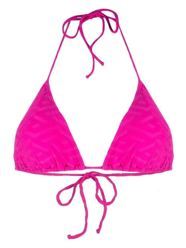 Pink La Greca-jacquard Bikini Top