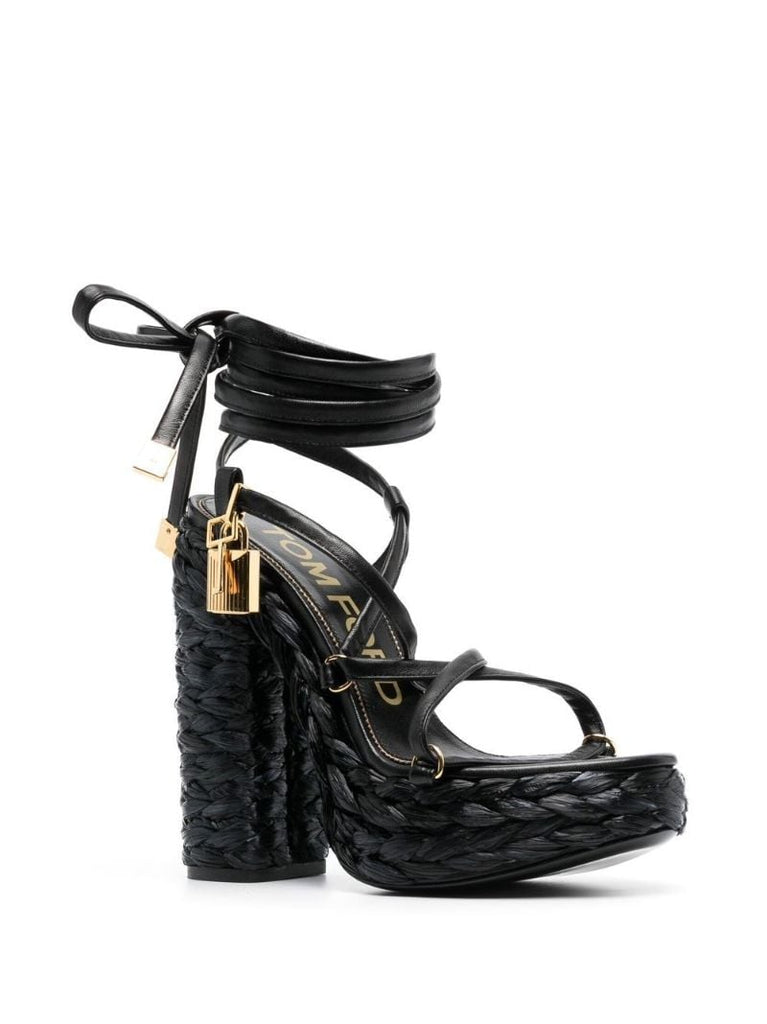 Black Padlock 140 Leather Platform Sandals