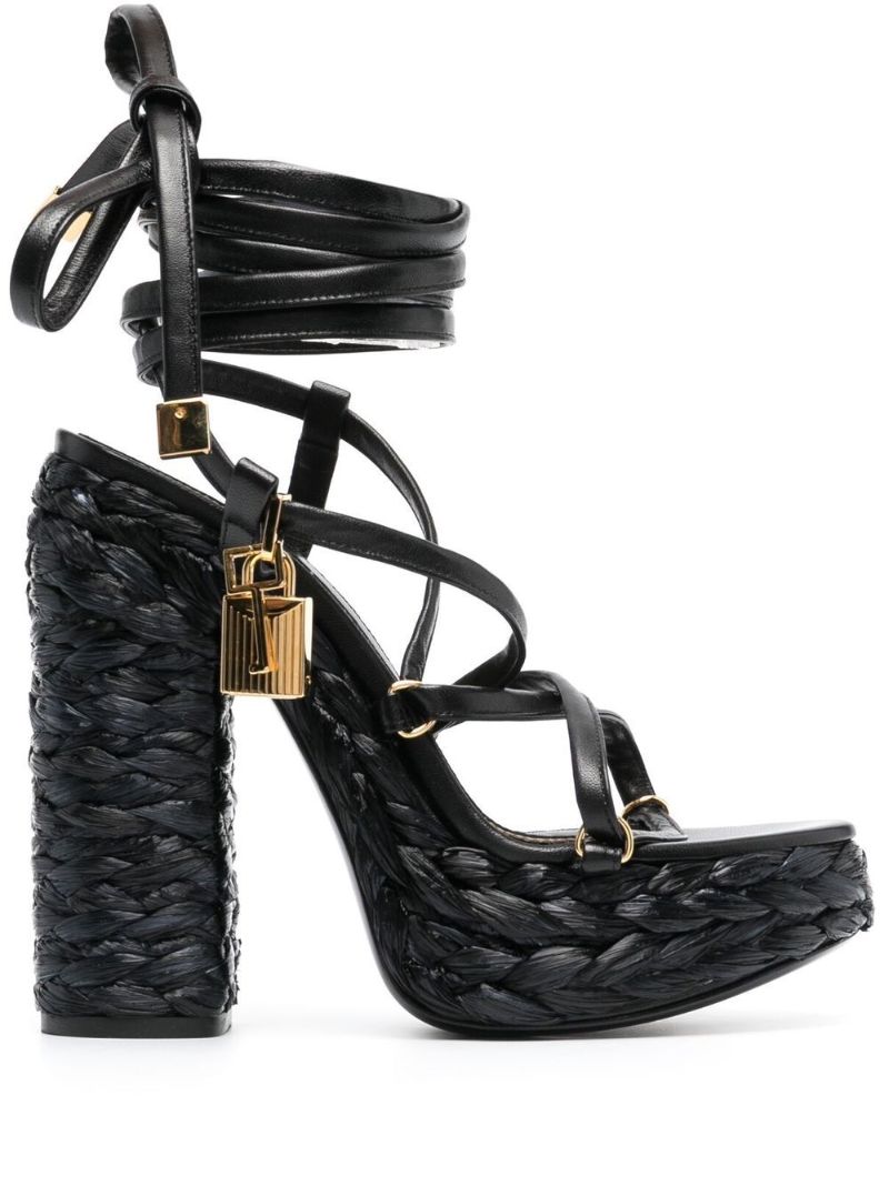 Black Padlock 140 Leather Platform Sandals