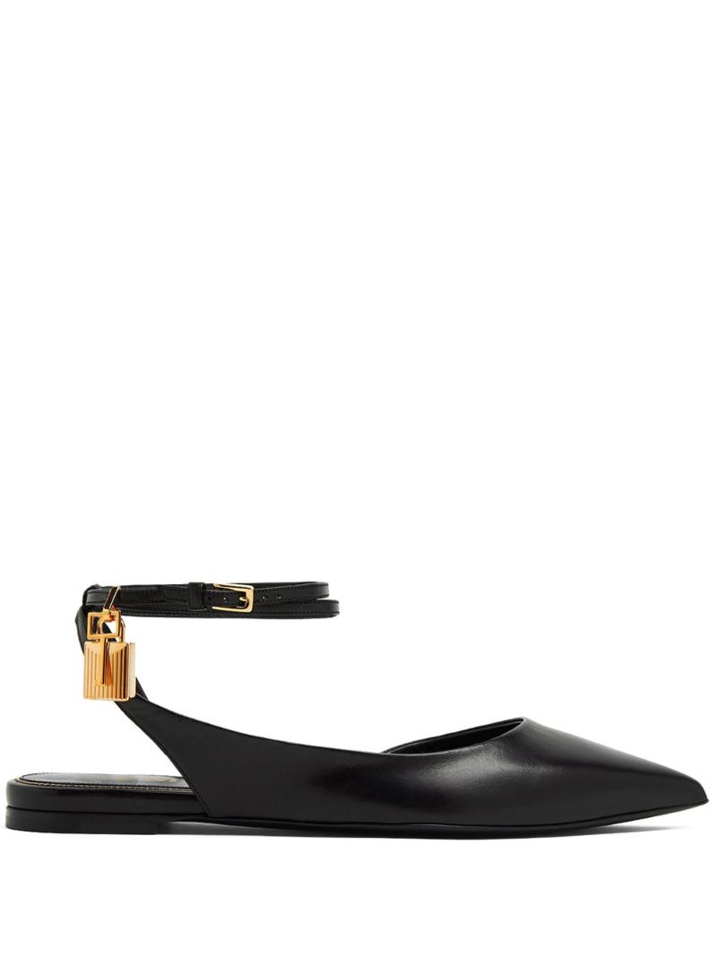 Black Padlock Leather Ballet Pumps