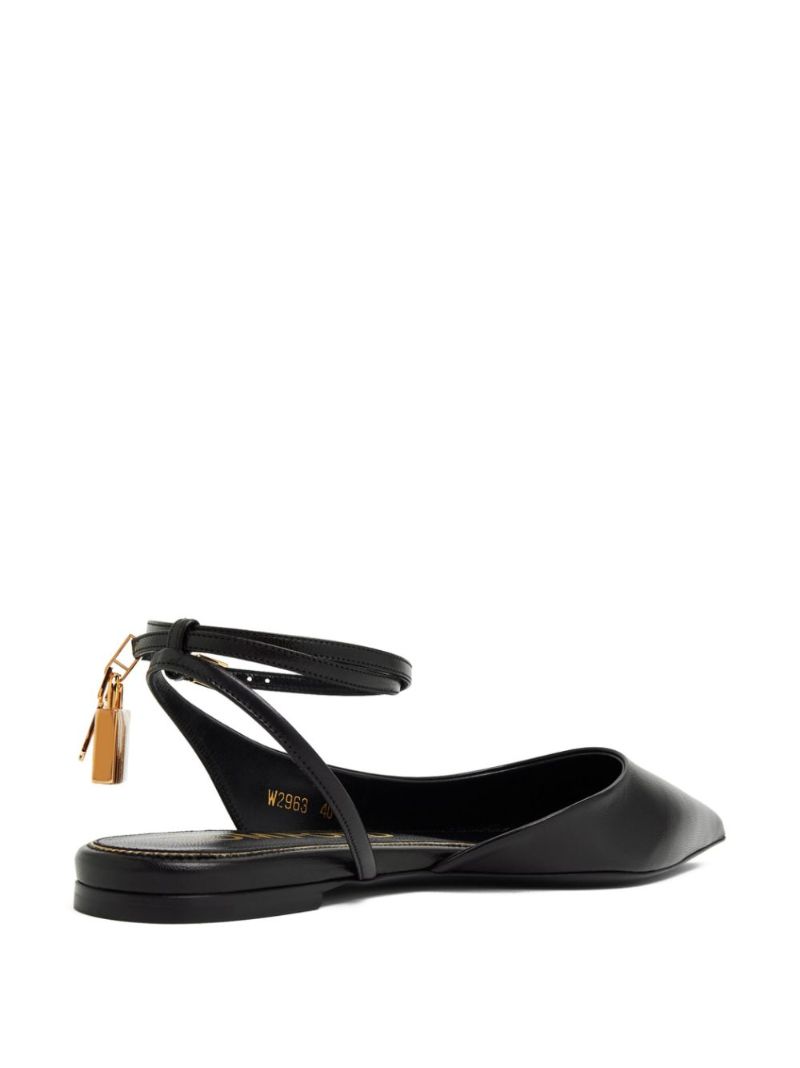 Black Padlock Leather Ballet Pumps
