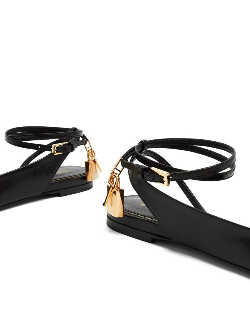 Black Padlock Leather Ballet Pumps
