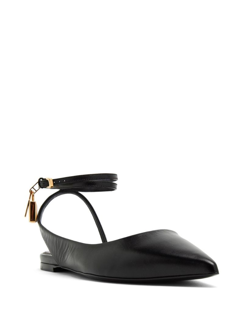 Black Padlock Leather Ballet Pumps