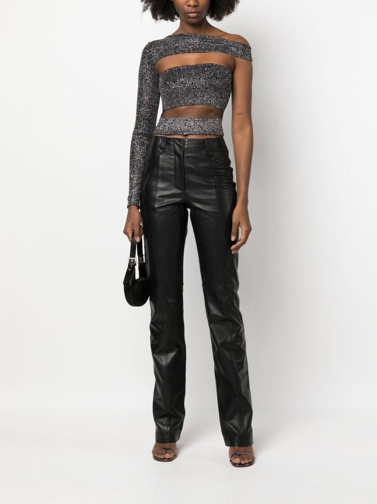 Grey Off-the-shoulder Glitter Top