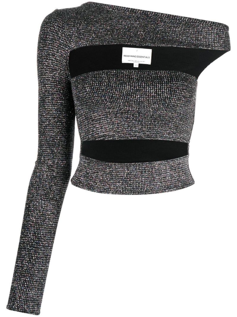 Grey Off-the-shoulder Glitter Top