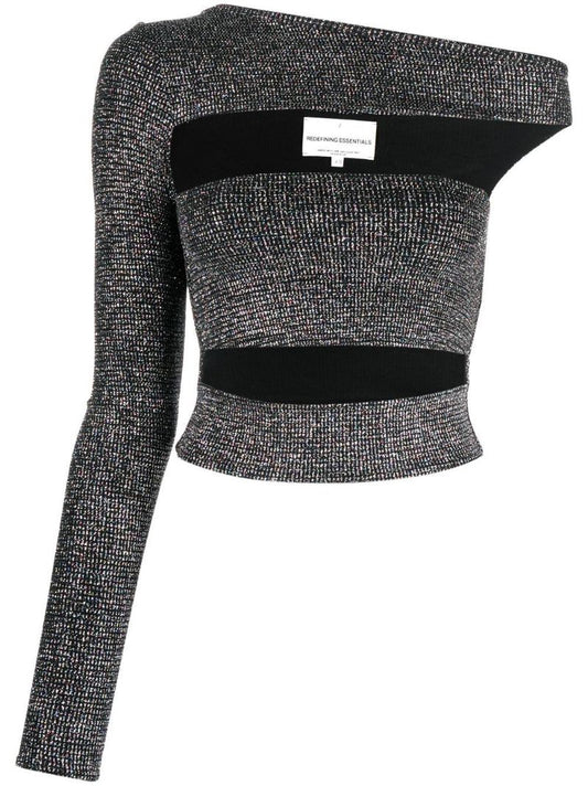 Grey Off-the-shoulder Glitter Top