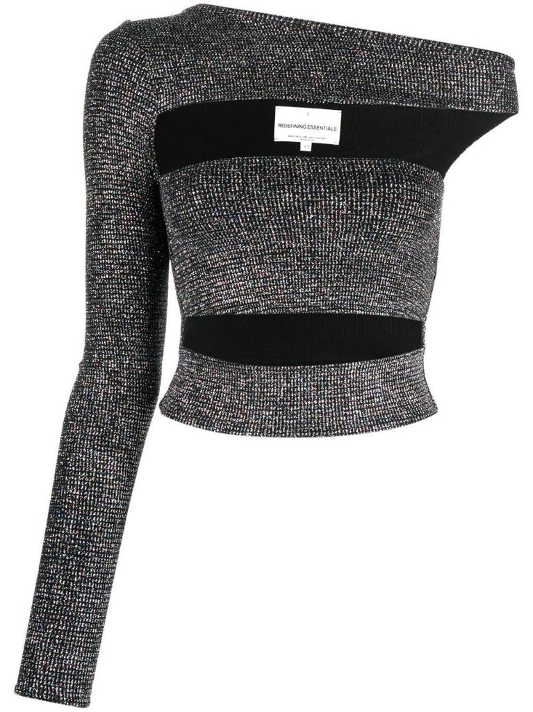 Grey Off-the-shoulder Glitter Top