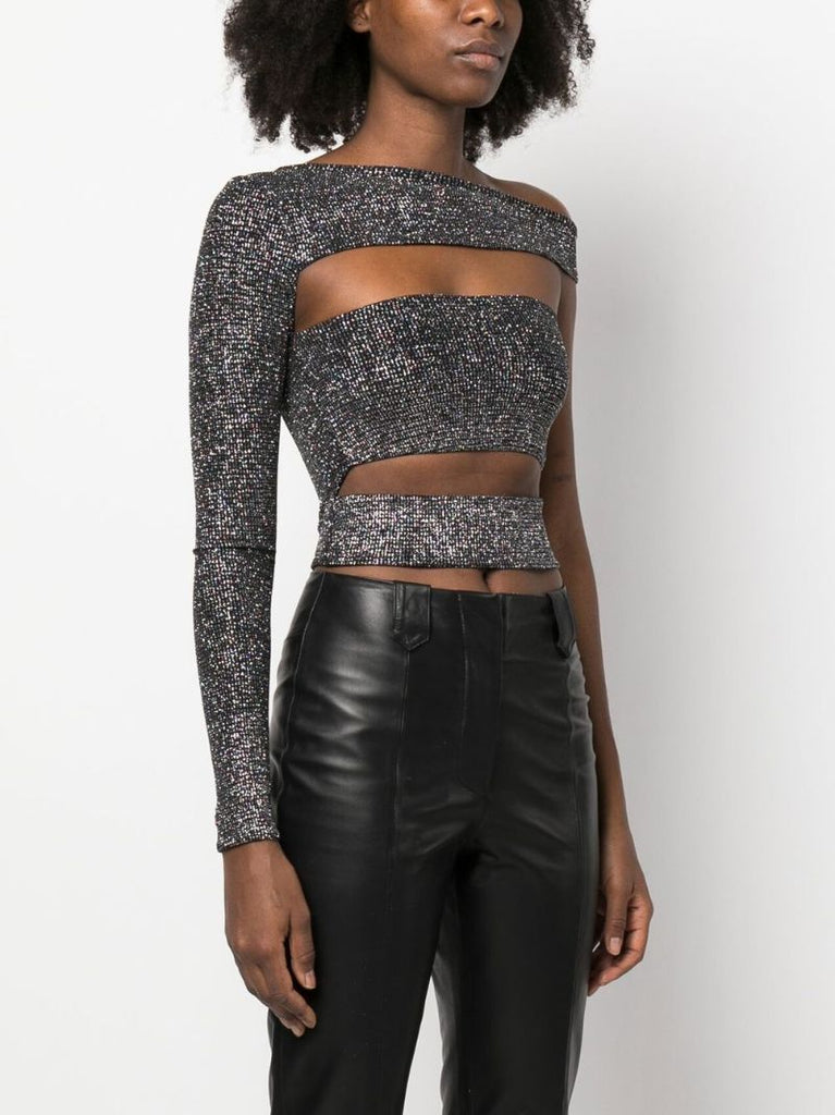 Grey Off-the-shoulder Glitter Top