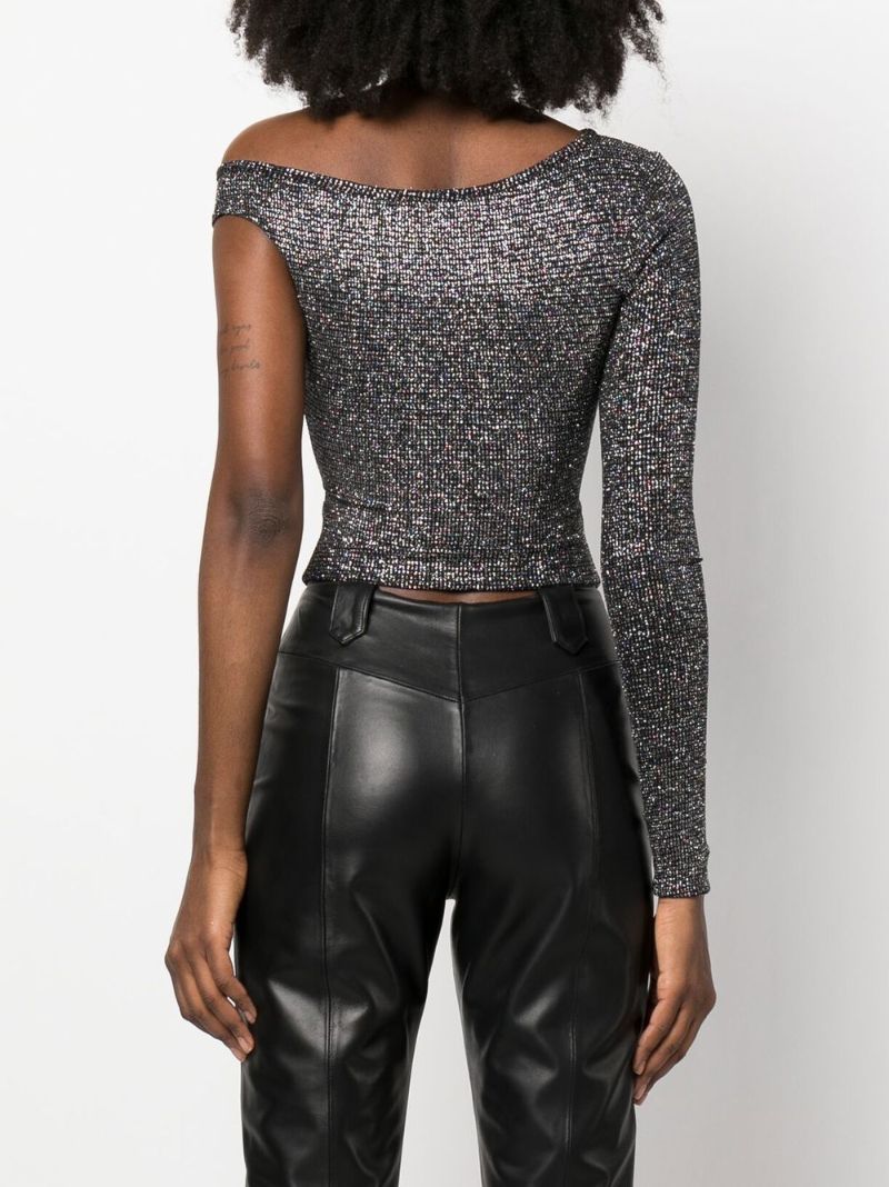 Grey Off-the-shoulder Glitter Top
