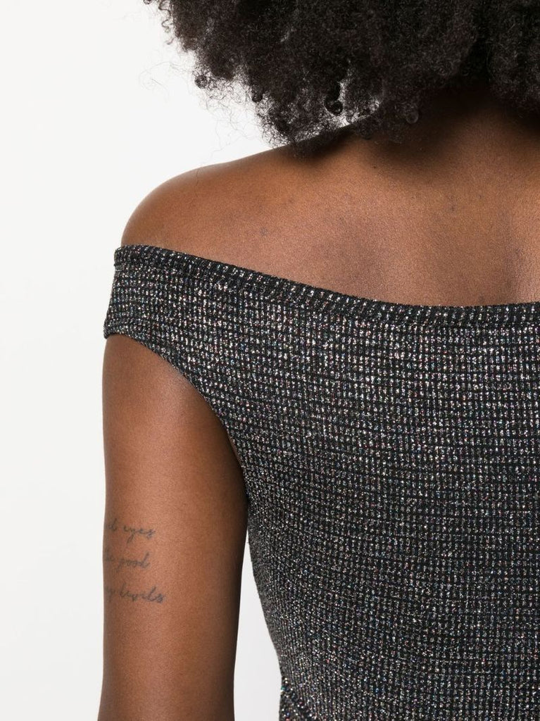 Grey Off-the-shoulder Glitter Top