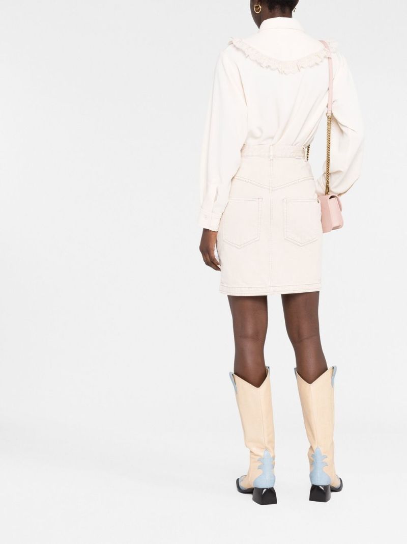 Neutral High-waisted Denim Mini Skirt
