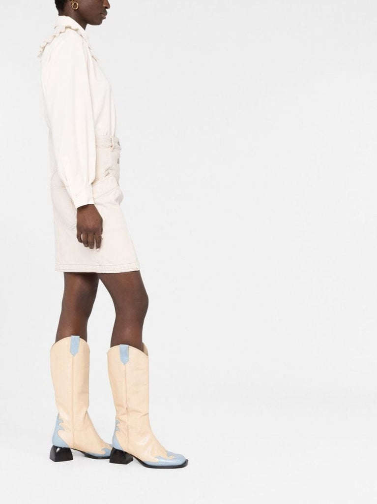 Neutral High-waisted Denim Mini Skirt