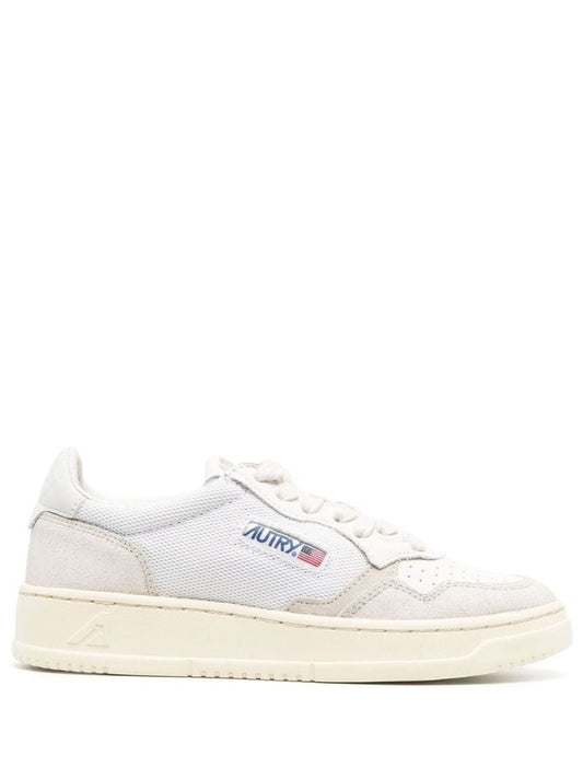 White Medalist Leather and Suede Sneakers