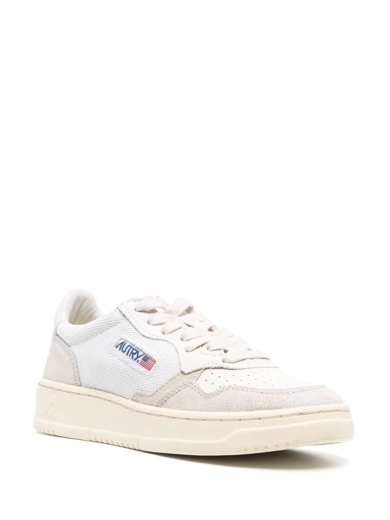White Medalist Leather and Suede Sneakers