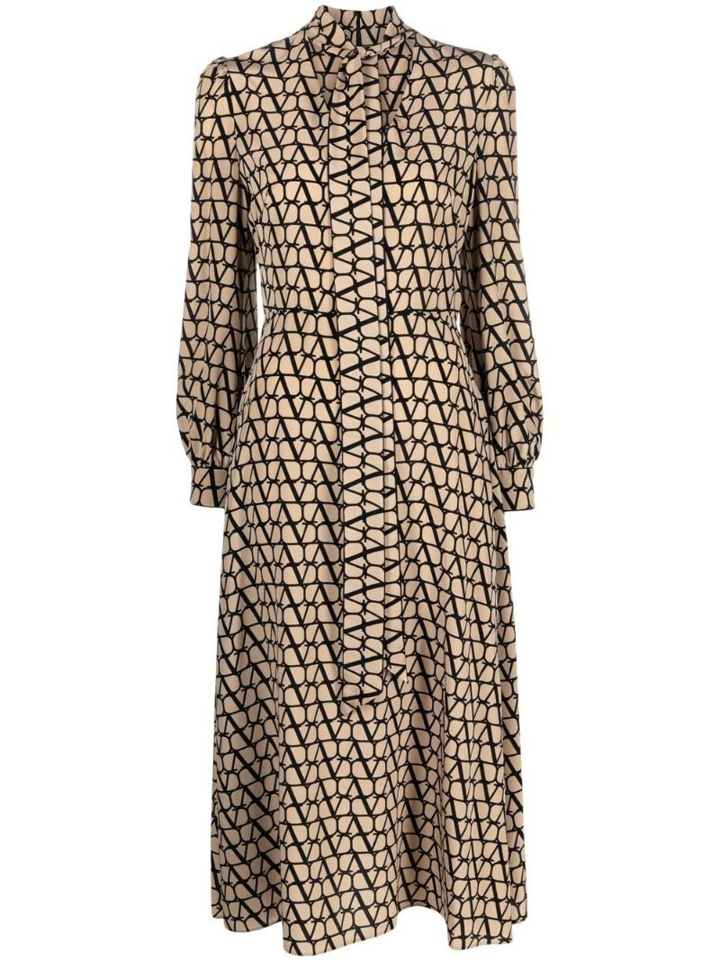 Neutral Scarf Detail Vlogo Print Dress