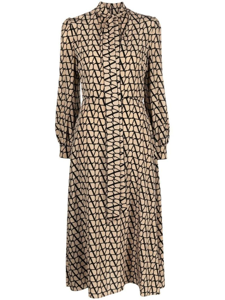 Neutral Scarf Detail Vlogo Print Dress