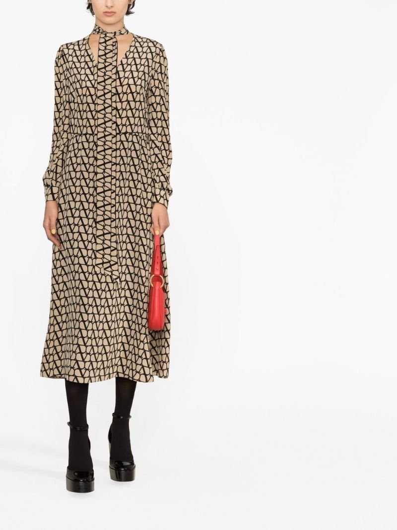 Neutral Scarf Detail Vlogo Print Dress