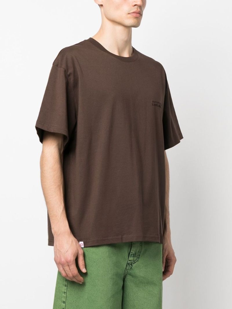 Brown Logo Embroidered Organic Cotton T-shirt