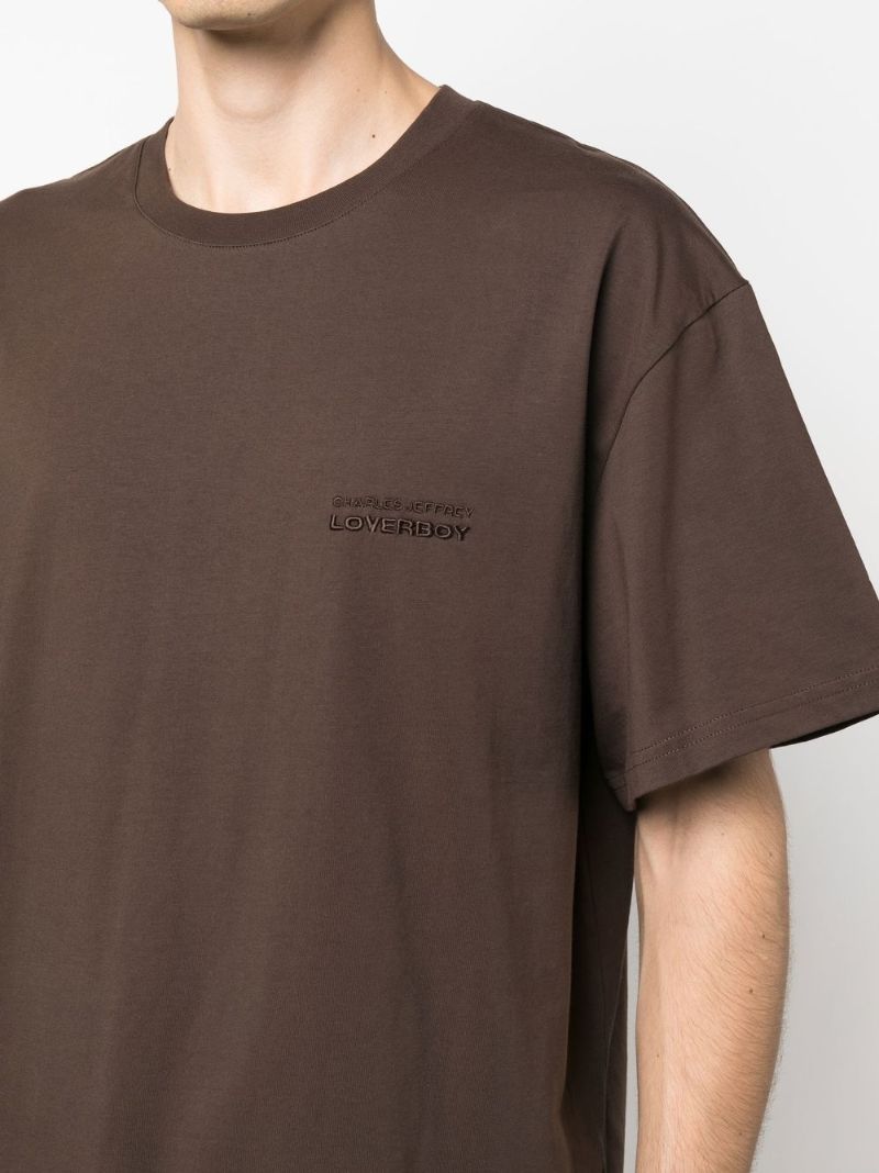 Brown Logo Embroidered Organic Cotton T-shirt