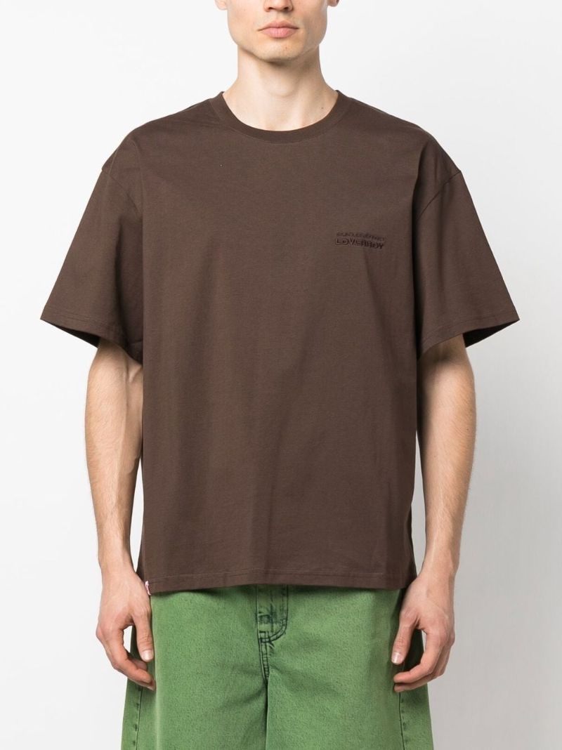 Brown Logo Embroidered Organic Cotton T-shirt