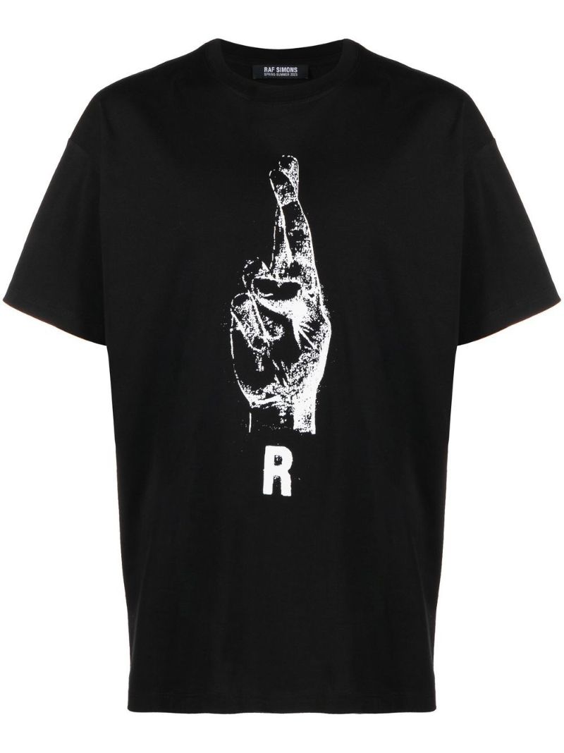 Black Hand Sign Print T-shirt