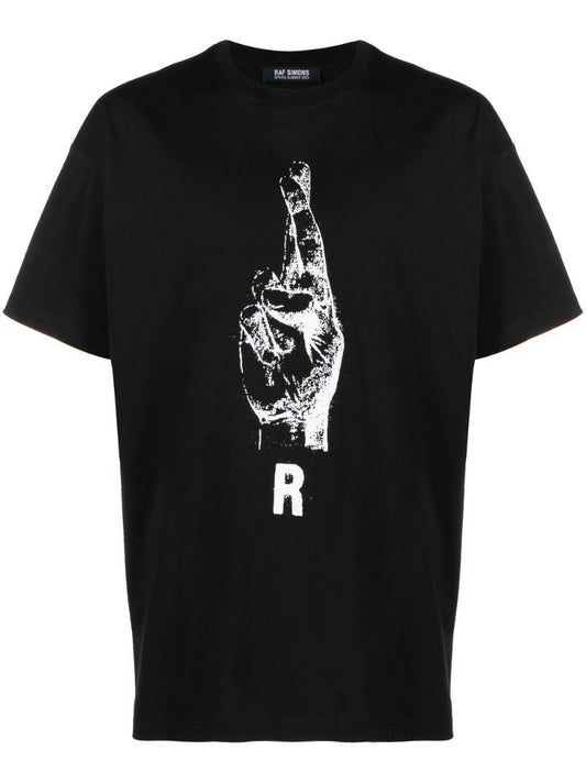 Black Hand Sign Print T-shirt