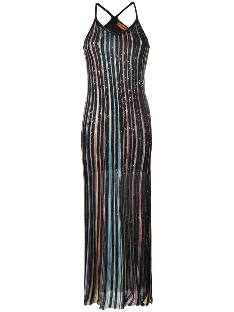Black Striped Sequinned Maxi Dress