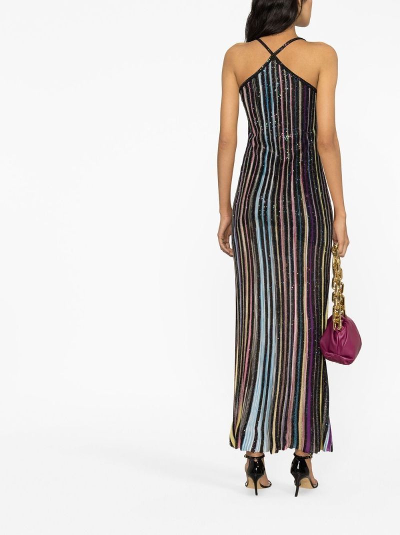 Black Striped Sequinned Maxi Dress