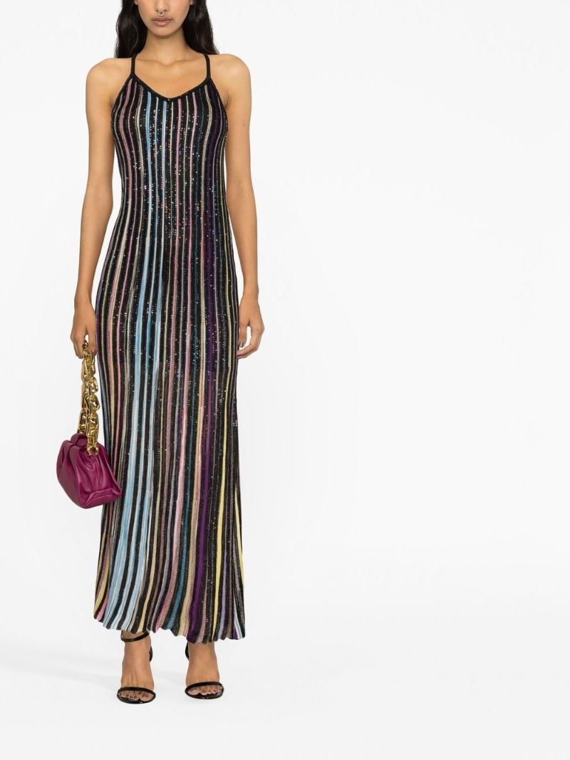 Black Striped Sequinned Maxi Dress