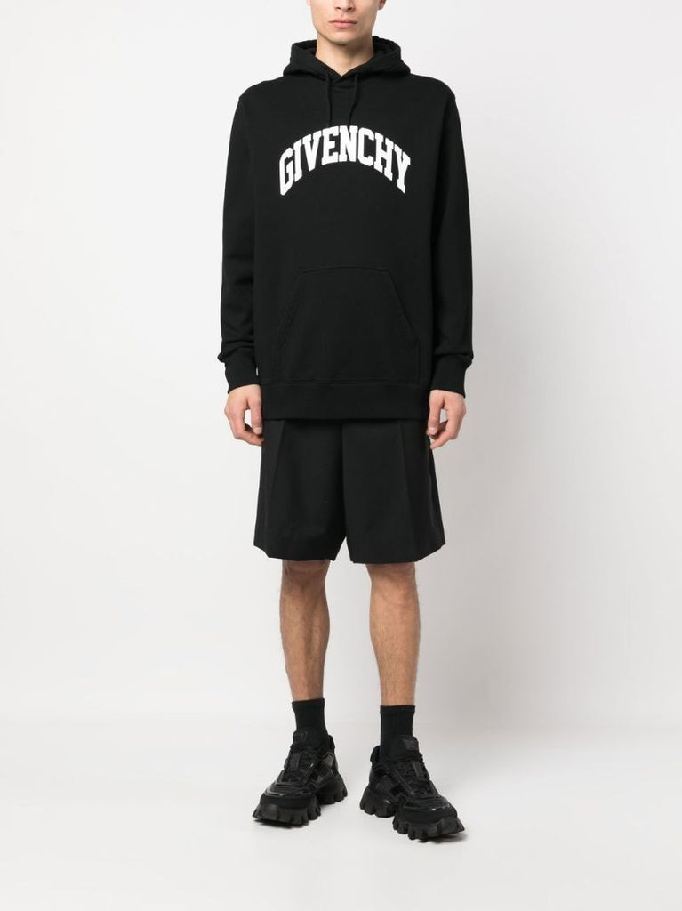 Black Logo Print Cotton Hoodie