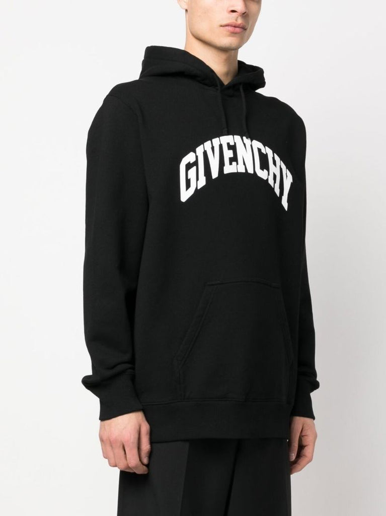 Black Logo Print Cotton Hoodie