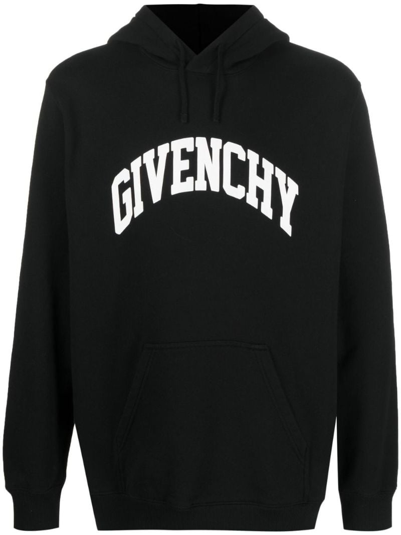 Black Logo Print Cotton Hoodie