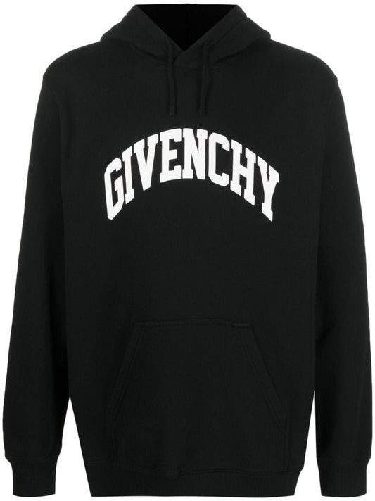 Black Logo Print Cotton Hoodie
