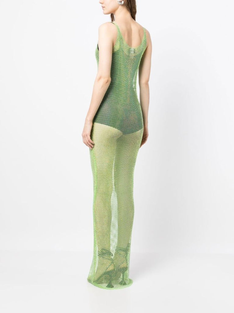 Green Sydney Crystal Mesh Maxi Dress