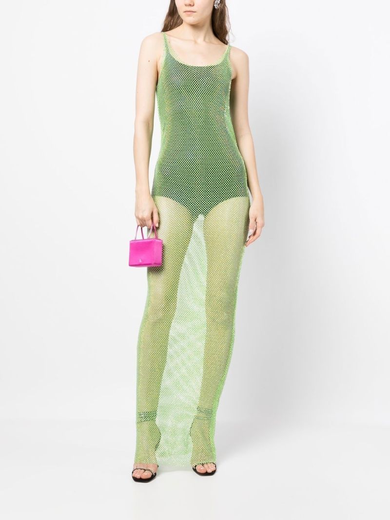 Green Sydney Crystal Mesh Maxi Dress
