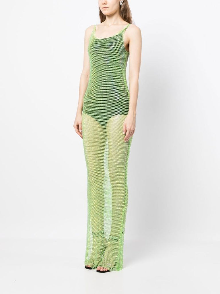 Green Sydney Crystal Mesh Maxi Dress