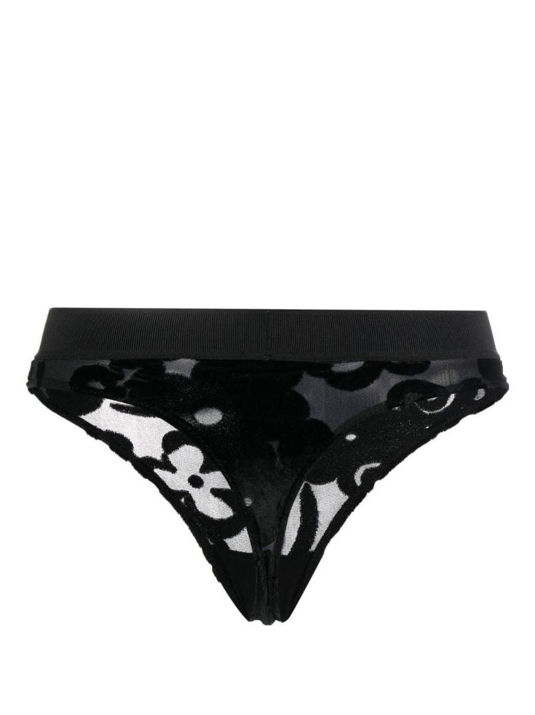 Black Floral Lace Thong