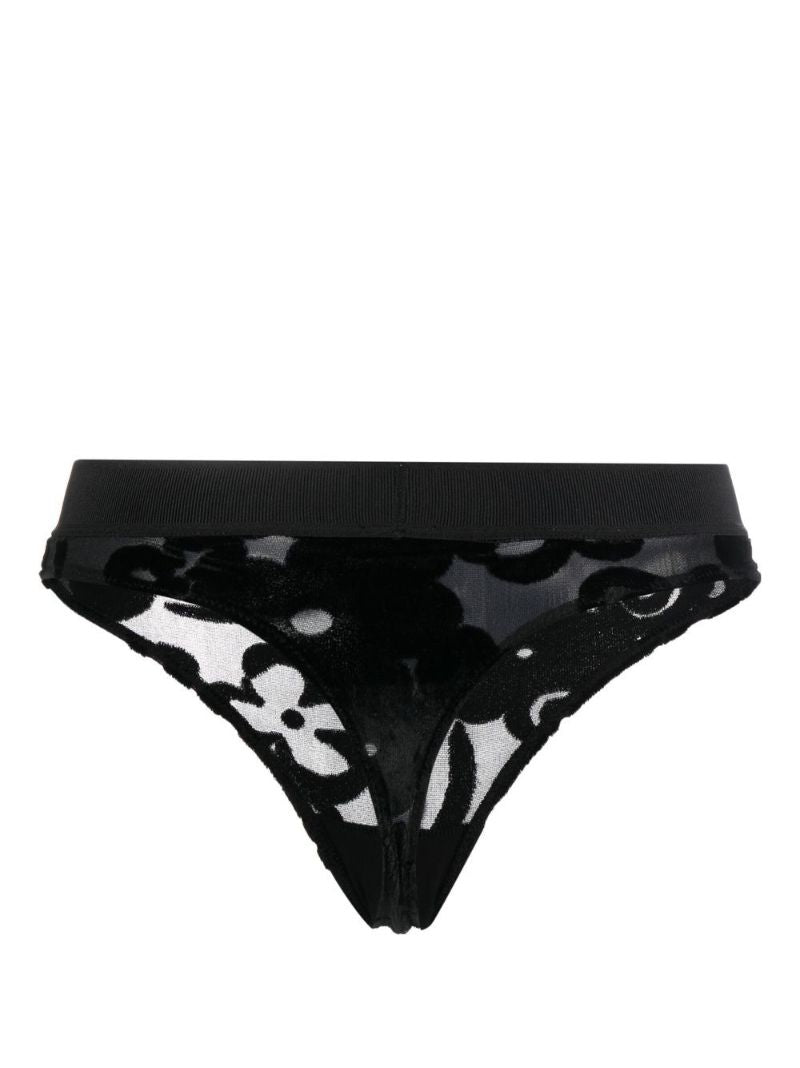 Black Floral Lace Thong