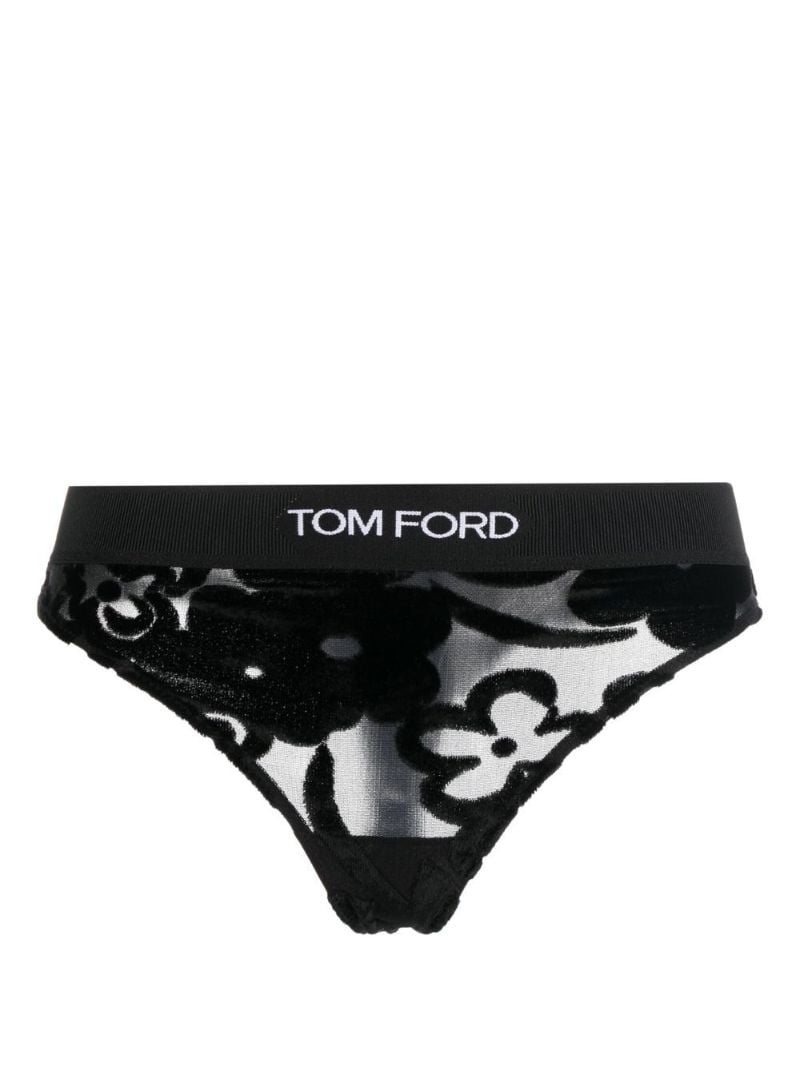Black Floral Lace Thong
