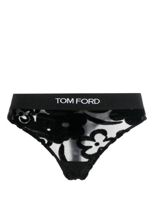 Black Floral Lace Thong