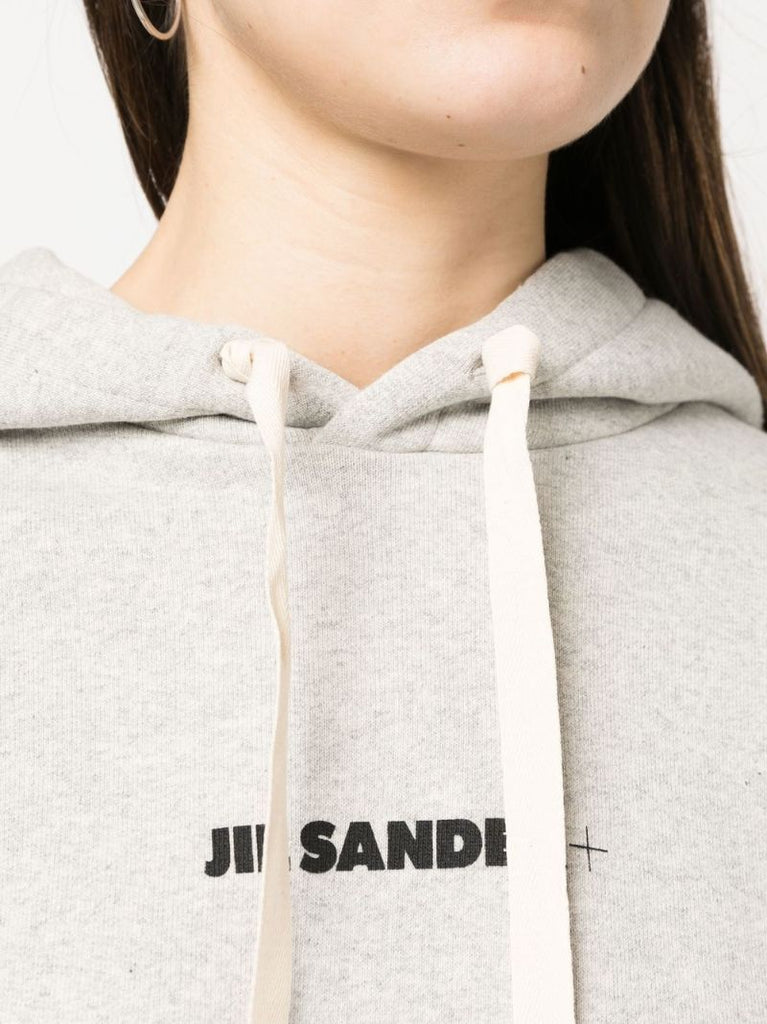 Grey Logo Print Cotton Hoodie