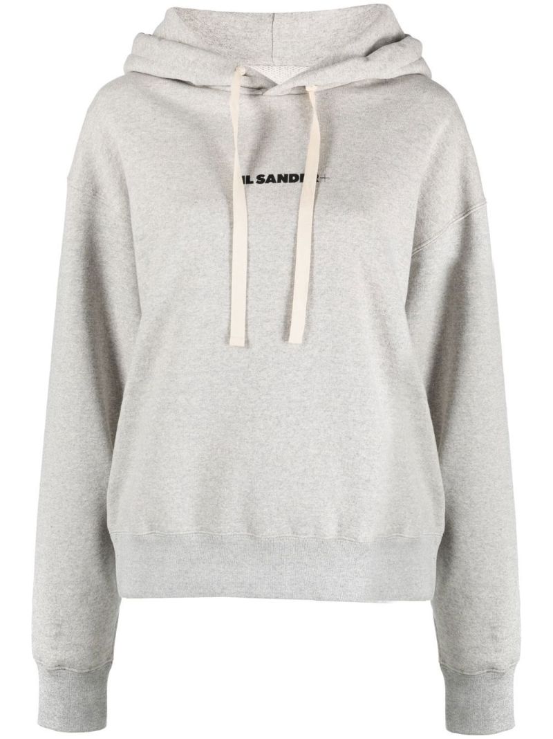 Grey Logo Print Cotton Hoodie