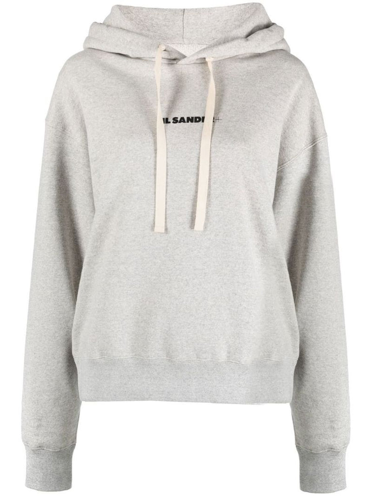 Grey Logo Print Cotton Hoodie