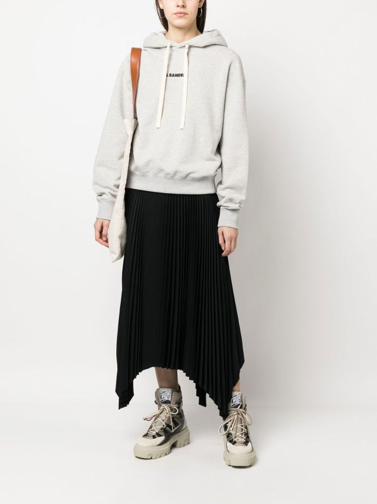 Grey Logo Print Cotton Hoodie