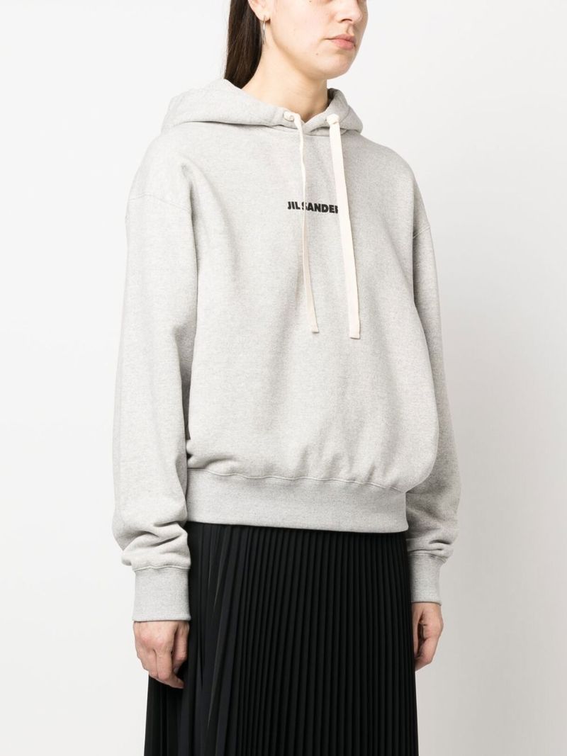 Grey Logo Print Cotton Hoodie