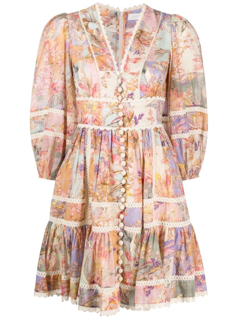 Neutral Cira Floral Print Mini Dress