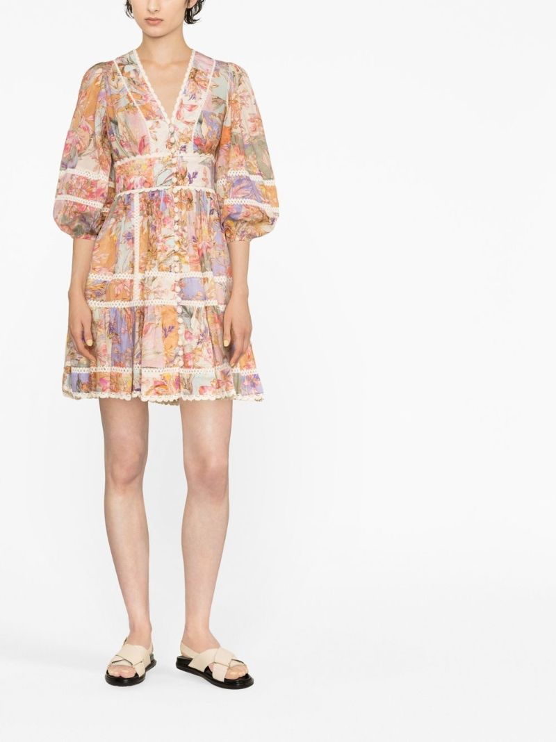 Neutral Cira Floral Print Mini Dress