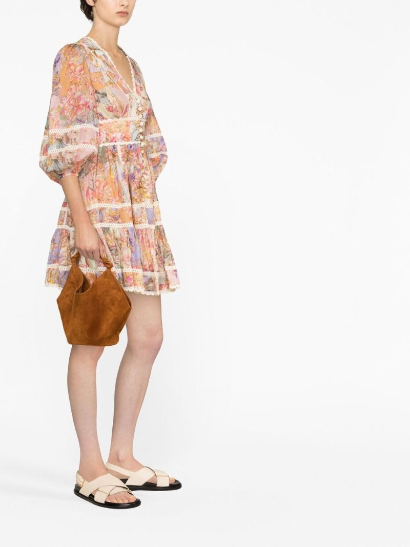 Neutral Cira Floral Print Mini Dress