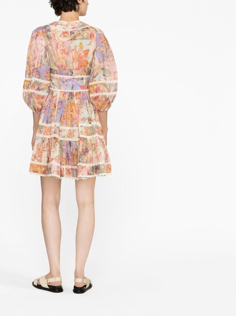 Neutral Cira Floral Print Mini Dress
