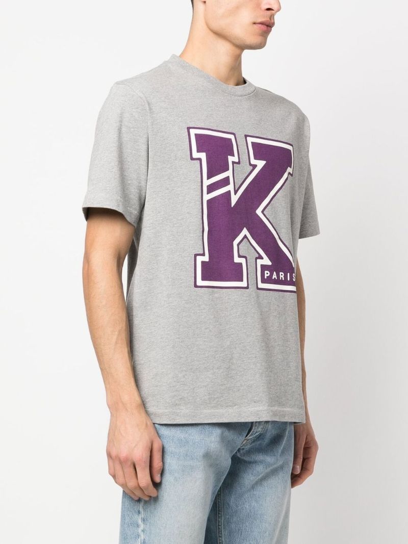 Grey Logo Print Cotton T-shirt